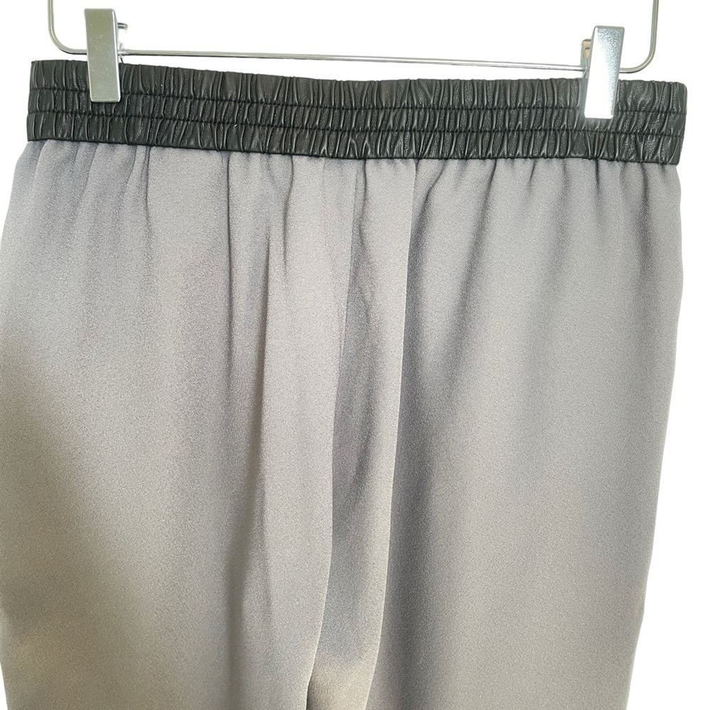 Banana Republic Grey Trousers Faux Black Leather Elastic Waist Zip Pockets Sz 8 - Picture 9 of 11